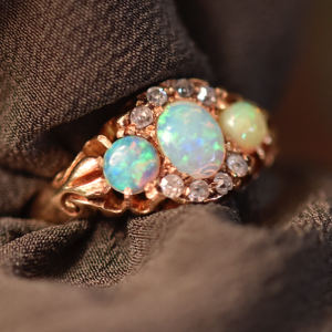 Edwardian Opal Cabochon, Diamond & Gold Ring