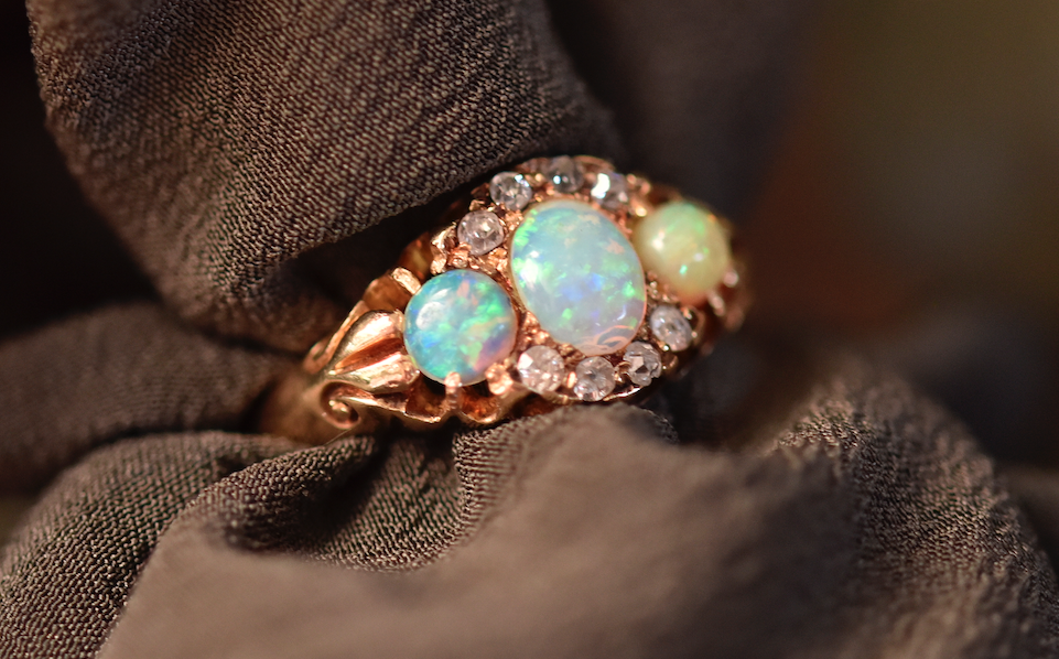 Edwardian Opal Cabochon, Diamond & Gold Ring